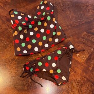 Polka Dot Bikini Set - Brown with Multicolor Dots